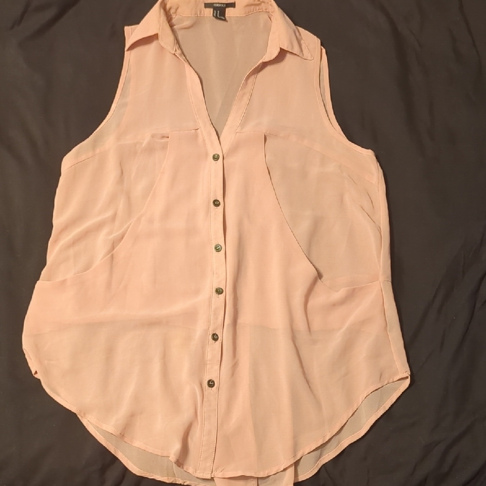 Sleeveless Pink Button-Up Blouse